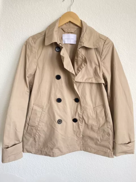 Everlane Women's Khaki The Swing Trench Coat SZ S Double Breasted cropped Jacket