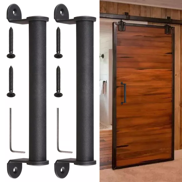 2pcs 10" Sliding Barn Door Cylindrical Handle Cast Iron Pull Gate Matte Black