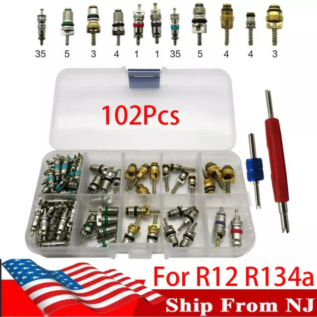 102Pcs Car Air Conditioning Valve Core Accessories Kit Assortment R12 R134a