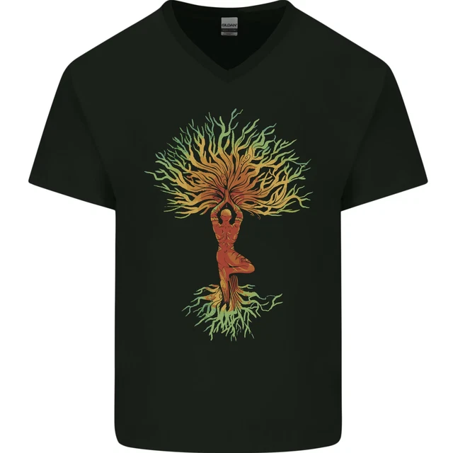 Yoga Albero Uomo Meditazione Uomo Scollo A V Cotone T-Shirt