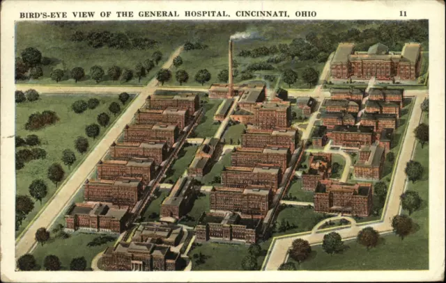 General Hospital birds eye view ~ Cincinnati Ohio OH ~ c1920 vintage postcard