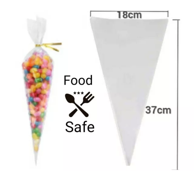 10000 Clear Cellophane Cello Cone Sweet Bags Large Candy Kids Party Favour Gift