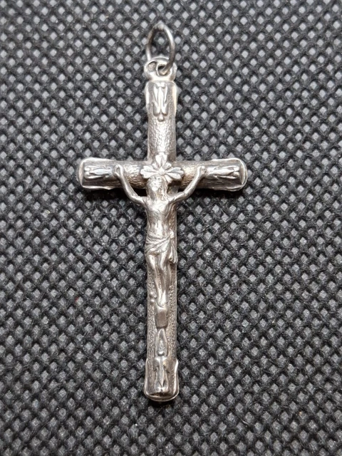Pendentif Croix En Argent Massif Vintage - Bijou Ancien Datant Des Années 1900 - Style Chapelet - Occasion
