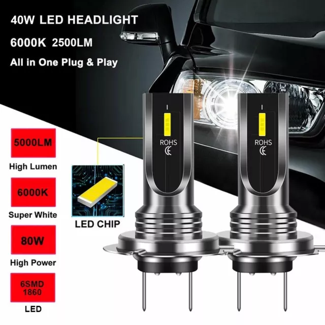 2 X H7 LED Phare Xenon Hi / Bas Kit Ampoules Faisceau 6000K Canbus Erreur Pièces