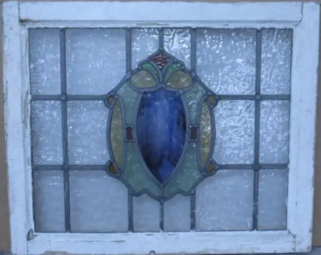 MIDSIZE OLD ENGLISH LEADED STAINED GLASS WINDOW Beautiful Abstract 25.75" x 21"