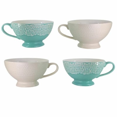 BRANDANI SET 4PZ TAZZE BIANCHE E TURCHESE LINEA ALICE IN PORCELLANA STONEWARE 