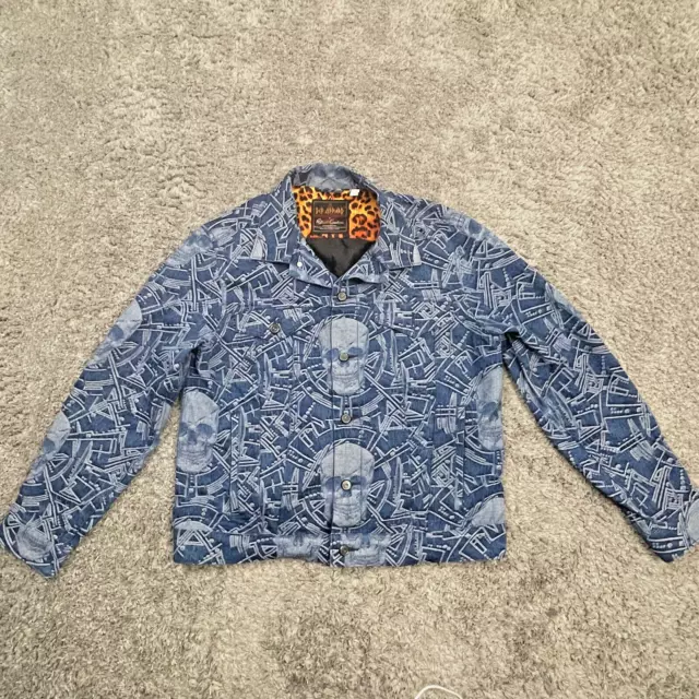 Robert Graham X Def Leppard Jacket Mens Size L Blue Skull Rock 90s Retro Music