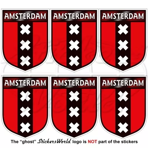 AMSTERDAM Écusson Pays-Bas Holland Dutch, 40mm Vinyle stickers x6 Autocollants