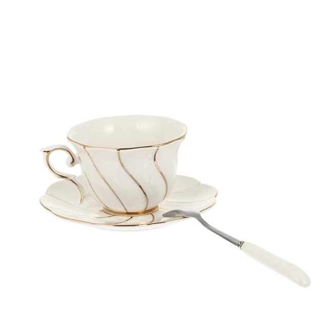 Teetasse Set Wasser Becher: Goldbesatz Keramik Kaffeetassen Untertasse Löffel