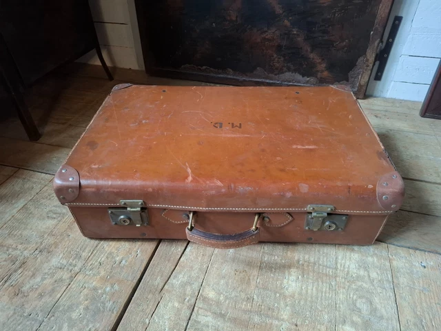 Nécessaire De Toilette Vintage Art Déco En Cuir Bordeaux - Valise Coffret Années 1940
