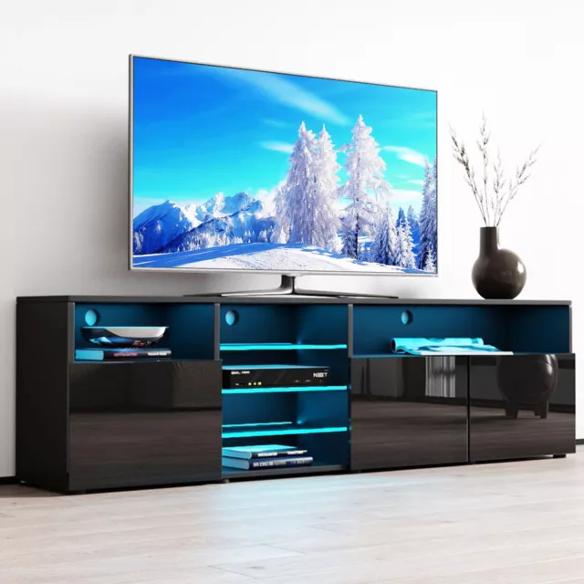 Modern Glossy TV Stand LED Entertainment Unit Console Media Table for 65" 70" TV