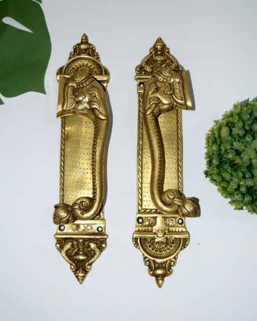 Brass Ganesha Door Handles Engraved Elephant Head Design Bungalow Door Pull HK73