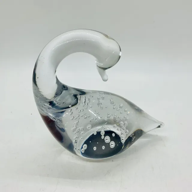 Vintage Blown Art Glass Swan Figurine with Controlled Bubbles Paperweight