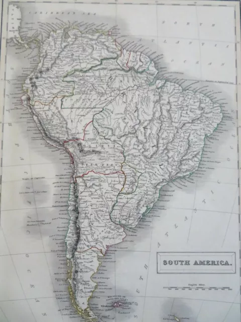 South America continent Peru Venezuela Chile Argentina Colombia 1844 Black map