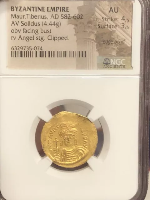 Maurice Tiberius AV Solidus Gold Byzantine Coin 582-602 AD - Certified NGC AU