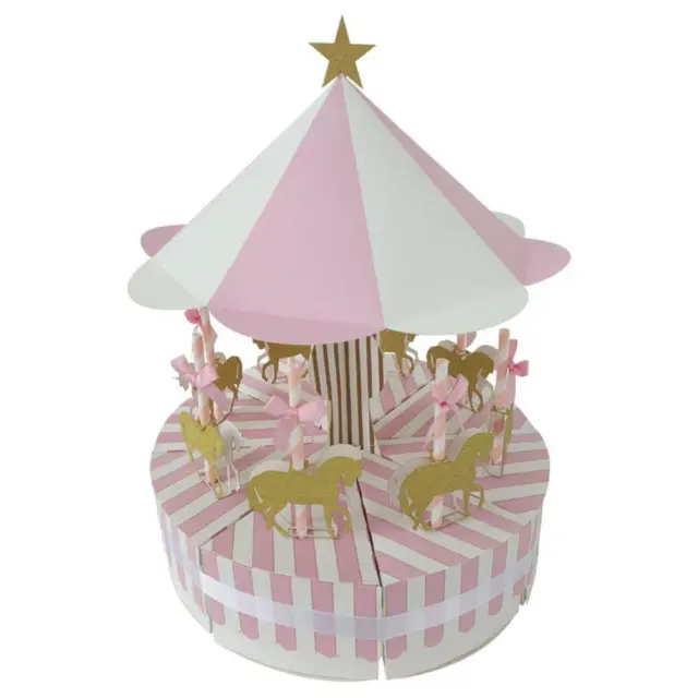 Romántico Carrusel Caja de Caramelos Boda Cumpleaños Fiesta Invitado Regalo Decoración (Rosa)