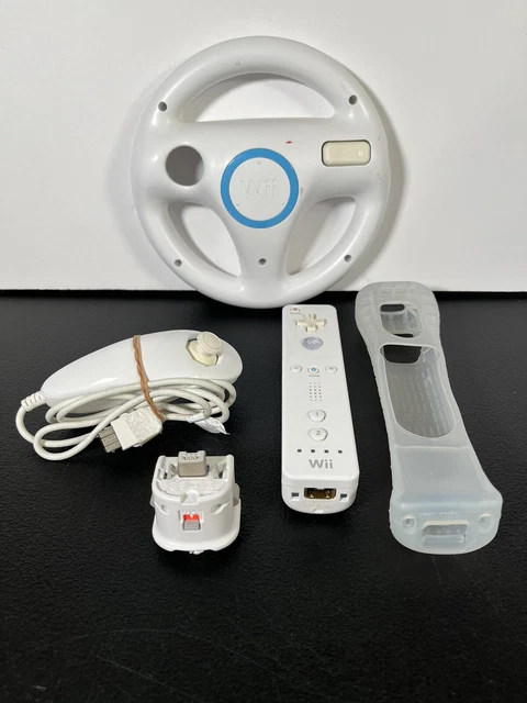 Nintendo Wii Controller Bundle Wii Remote, Motion Plus Adapter, Nunchuck, Wheel