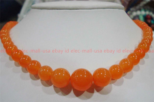 Natural 6-14mm Siberian Orange Topaz Jade Gems Round Bead Fashion Necklace 18''