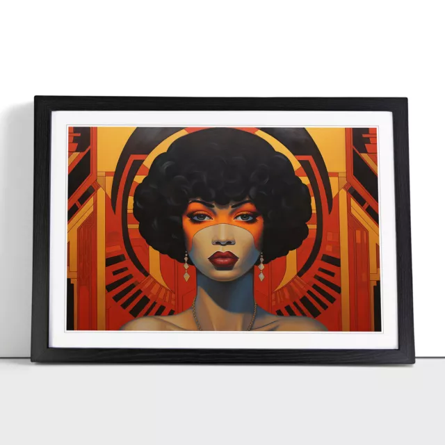 Woman with Afro Art Deco No.4 Framed Wall Art Poster Canvas Print Picture