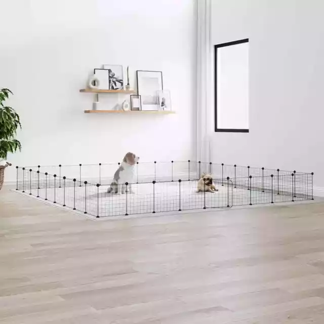 Cage animaux de compagnie Ã  36 panneaux et porte Noir 35x35 cm
