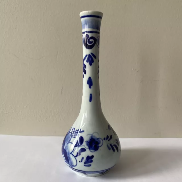 Vintage Delfts Blauw 638 Small Handpainted Floral Blue Vase, Very Good Condition 3