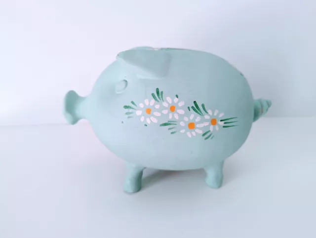 Vintage Made in Italy Pottery Hand Painted Piggy Bank Mint Green