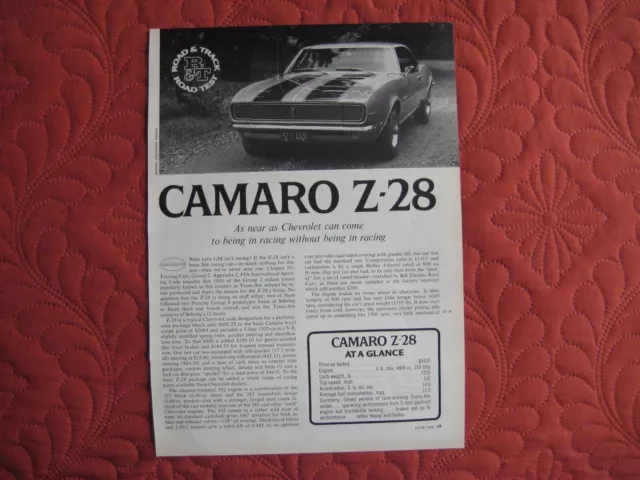 1968 Chevrolet Camaro Z28 - Original Road Test - Excellent Condition