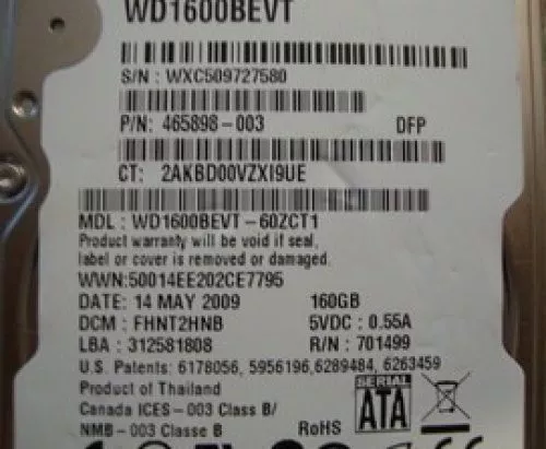 Western Digital  WD1600BEVT-60ZCT1 160gb 2.5" Sata Laptop drive