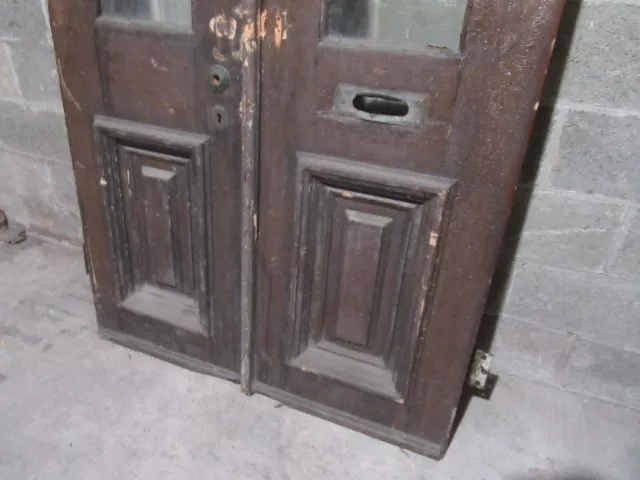 ~ Antique Oak Double Entrance French Doors Beveled Glass ~ 44 X 87 ~ Salvage 4