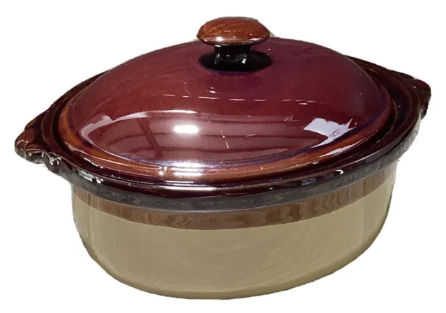 VTG 1970 3 Tone Brown Beige Stoneware Pottery Casserole Baking Dish & Lid Taiwan