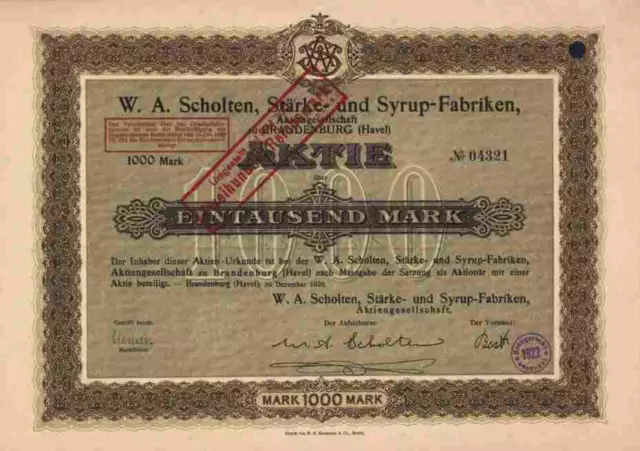 W. A. Scholten AG 1920 Brandenburg Havel Maizena Hamburg Wepritz Landsberg Warth