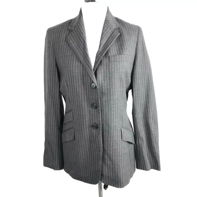 Lauren Ralph Lauren Blazer Suit Jacket Womens 6 Grey Pinstripe Wool Three Button