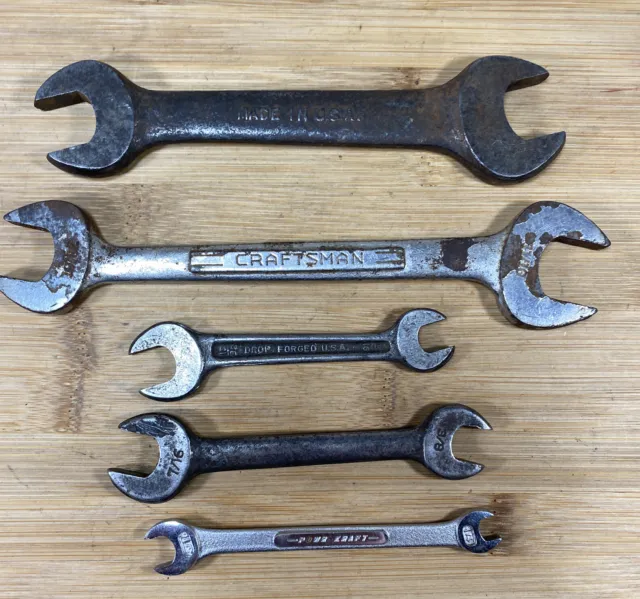 Lot of 5 Vintage Open End Wrench Tools Various Sizes! Craftsman Drop Forged USA