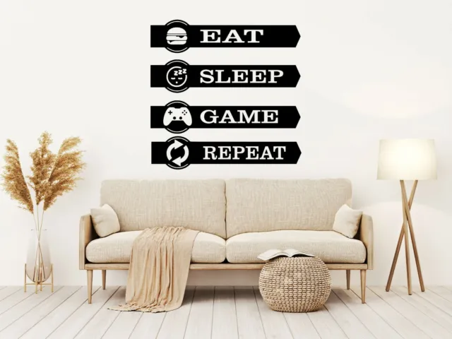 Wall Sticker Eat Sleep Game Repeat Gaming Decal Transfer Room Xbox PS5 Vinyl D