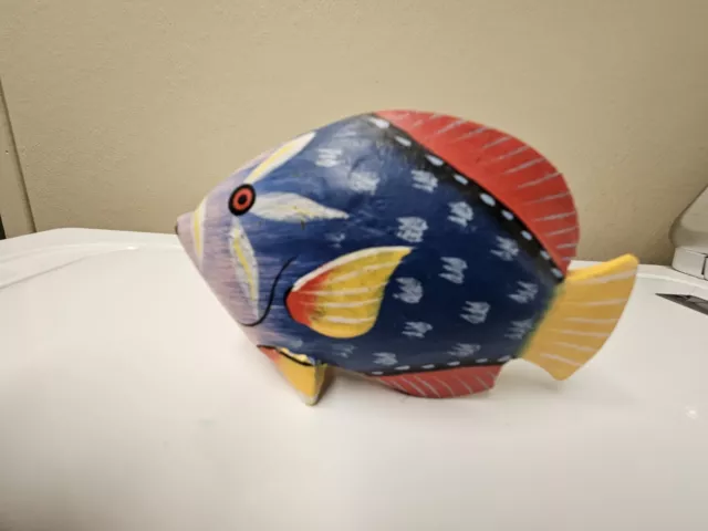 Hand Painted Wood Fish Wooden Decor Tropical Colorful 2