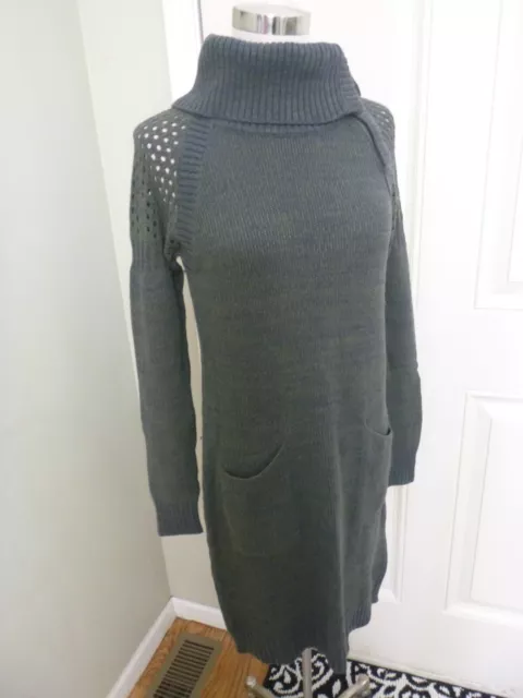 PRANA ARCHER S Green Knit Long Sleeve Pocket Cowl Turtleneck Sweater Dress Top 2