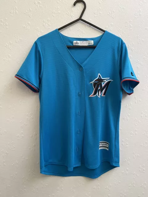 Majestic Miami Marlins Baseball Jersey MLB Cool Base Blue Women's Size Small