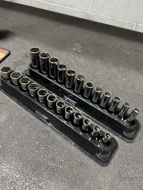 Snap on 12 pc 3/8 Dr. 12Point Metric Shallow Socket Set 8-19 - NEW