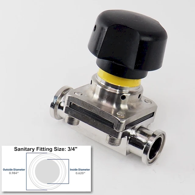 Aquasyn 023BFJ-A SS Sanitary Manual Diaphragm Valve with 3/4" Tri Clamp Fitting