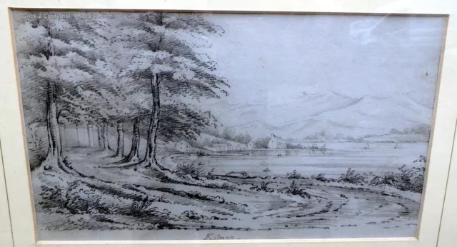 Scottish School Georgian antique country house pencil drawing Kilmin Holy Loch