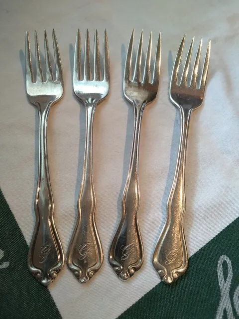 Set of Four Greenbrier Resort Hotel 6 1/2" Silver Plate Dining Forks