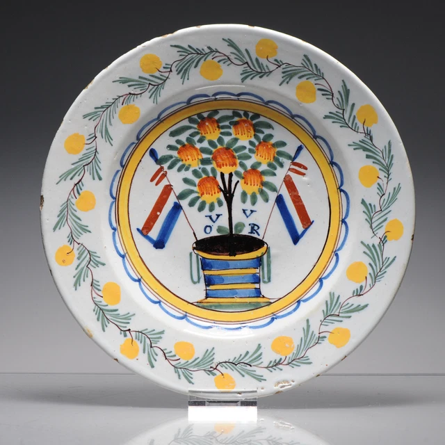 Antique 18th century Dutch Delft Plate with Vivat Oranje Willem V