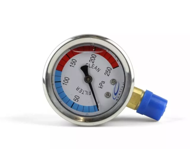 Pressure Gauge For Pool Filters - Oil Filled - Stainless Steel - Lower Mount