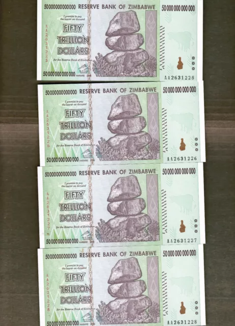 7X Zimbabwe 50 Trillion Dollars 2008 Consecutiveish