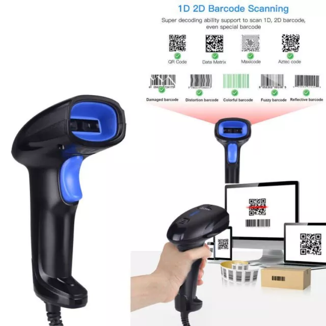 Handheld Barcode Scanner 1D 2D QR USB Wired Laser Continuous Bar Code Reader