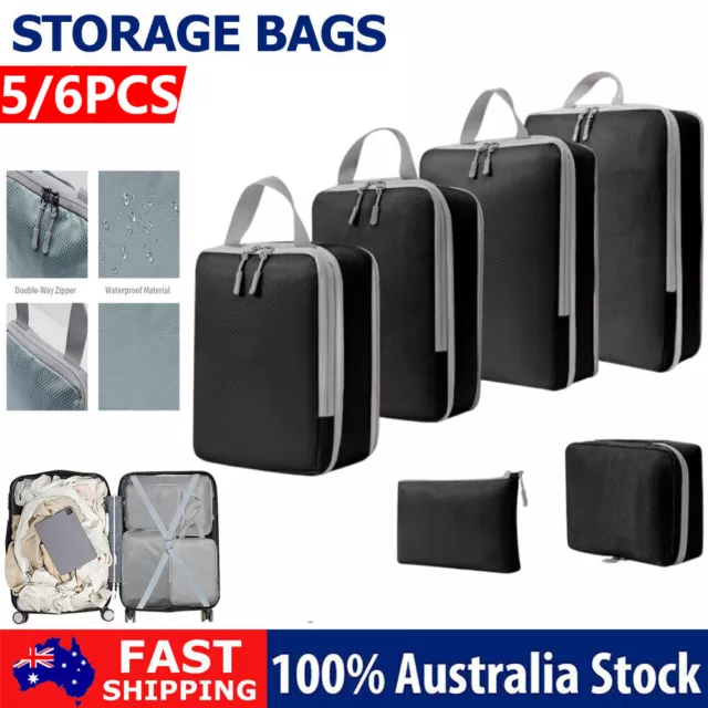 5-6PC Storage Compression Bags Luggage Travel Packing Cubes Organiser Suitcases
