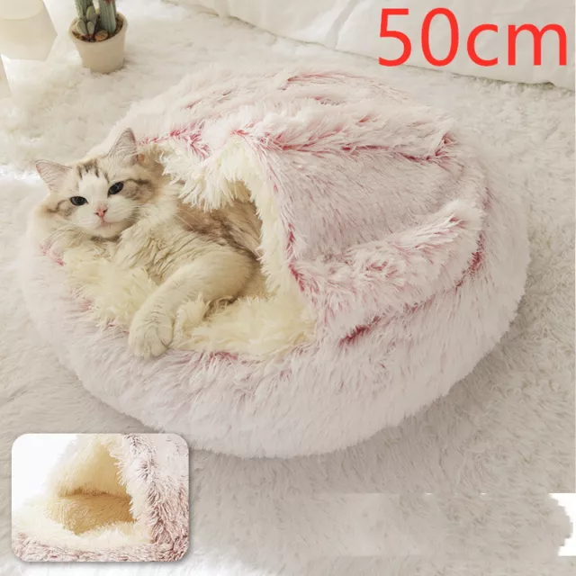 2 In 1 Dog And Cat Bed Pet Winter Bed Round Plush Warm Bed House Soft Long Plush