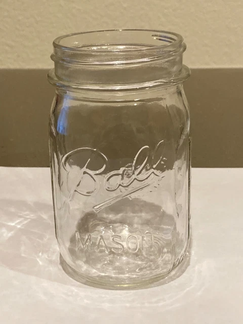 Vintage Ball Mason Pint Jar - Clear Embossed Fruit Made in USA 61A Mason