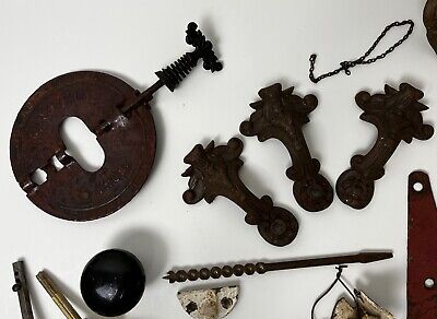 Vintage Antique Lot Misc Hardware Parts Pieces Old Rusty Steampunk 2
