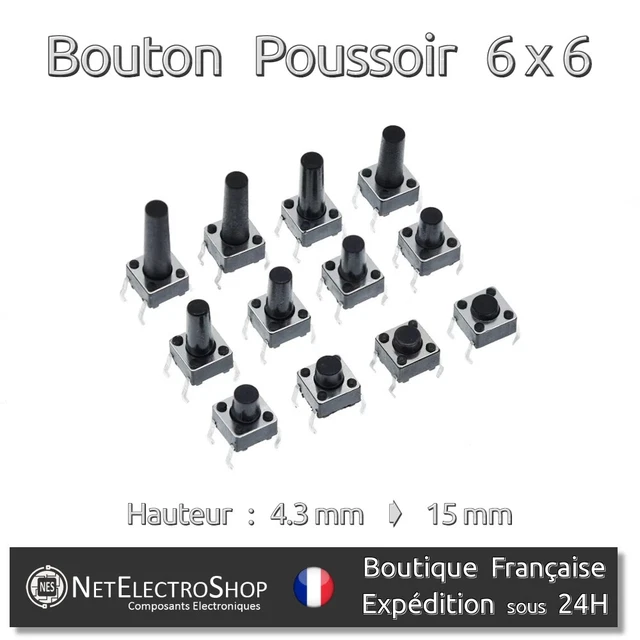 100 Boutons Poussoirs Tactiles Momentanés - Micro Interrupteurs 6x6x6 Mm, Pour Circuits électroniques - 8